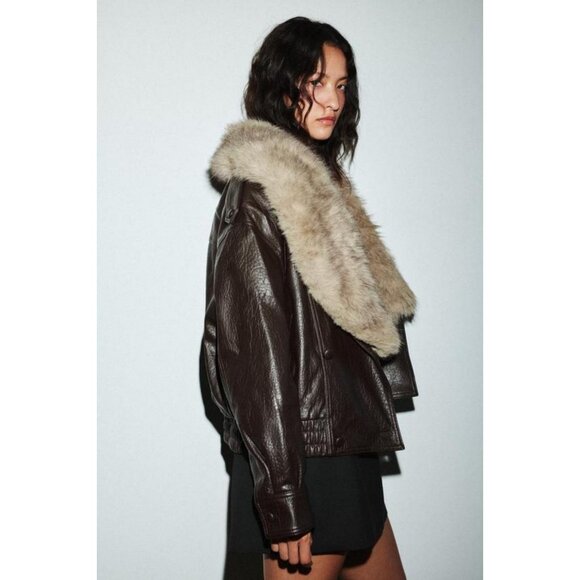 ZARA FAUX LEATHER JACKET WITH DETACHABLE COLLAR - Picture 6 of 12